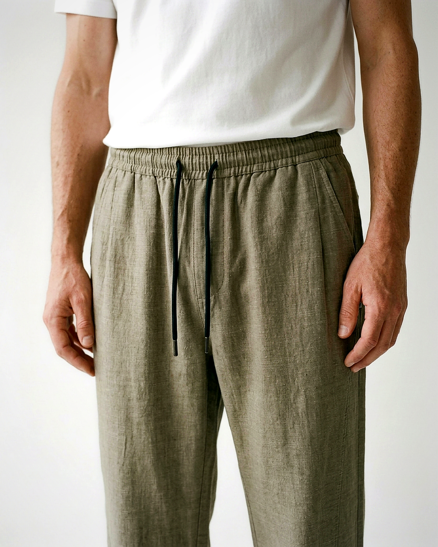 Stone Trousers - Relaxed Straight-Leg Linen in Khaki - studio zoom khaki