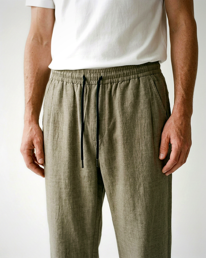 Stone Trousers - Relaxed Straight-Leg Linen in Khaki - studio zoom khaki